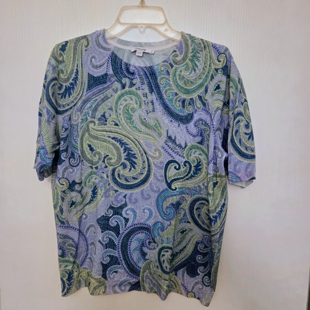 Chico's S/S blue paisley sweater top Size 3/Xl